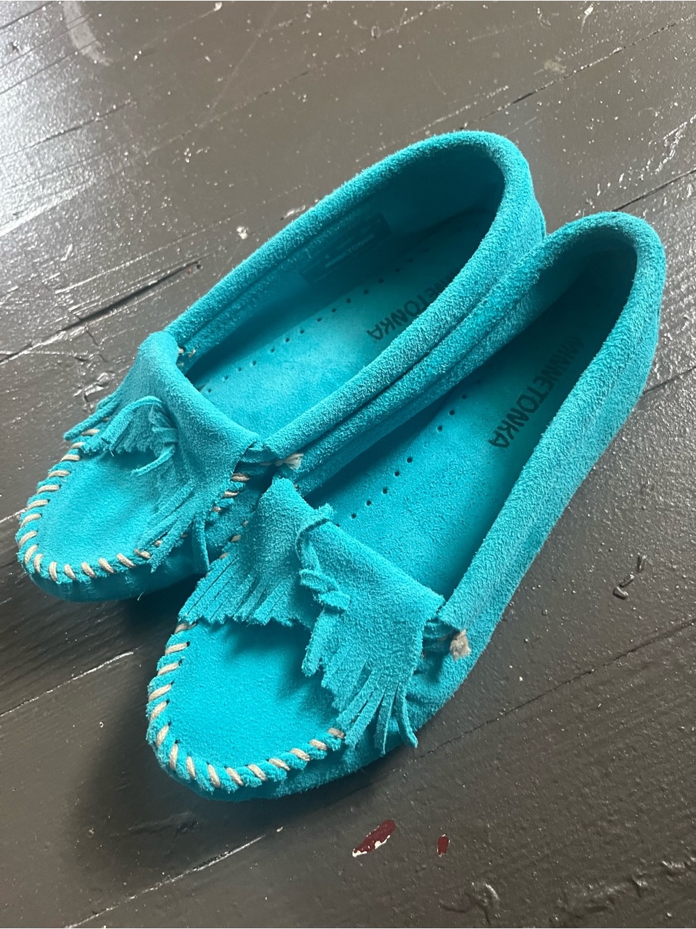Minnetonka Turquoise Suede Moccasins